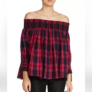 NWT Maje Lafox Off-the-Shoulder Plaid Top Size Small